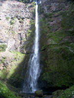 The two drops of Multnomah Falls over the Grande Ronde Basalt of the Columbia River Basalt Group occur due to a more easily eroded zone at the base of the upper falls. 