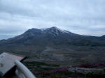 8-mile view from Coldwater Ridge, elevation 3110', to the crater:  dimensions east to west, 1.2 miles; north to south 1.8 miles; depth, 2100'; dome height 1000', width 3450'.